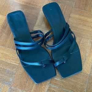 Open edit black strappy kitten heel sandals